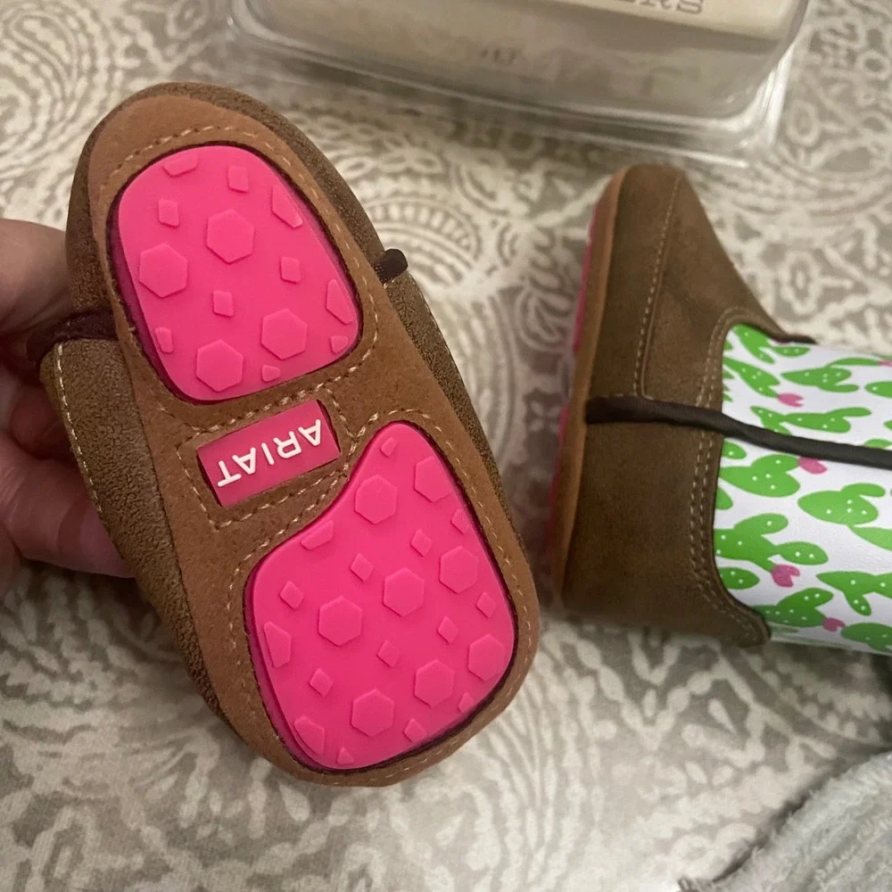 Ariat Lil Stompers Infant Girls Cactus Print Cowboy Boots Brown Pink Size 1